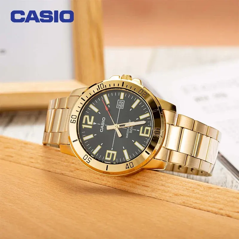 Casio Enticer Black Dial Gold-Tone Men's Watch- MTP-VD01G-1BV